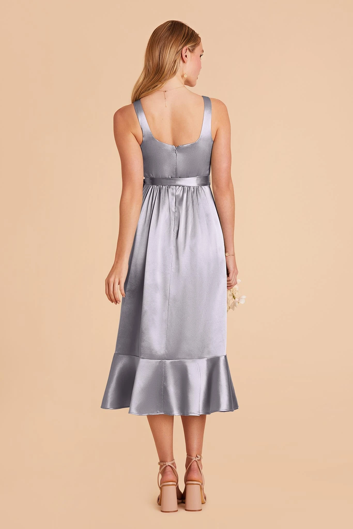Eugenia Shiny Satin Convertible Midi Dress - Dusty Blue 8 Eugenia Shiny Satin Convertible Midi Dress - Dusty Blue - Image 6