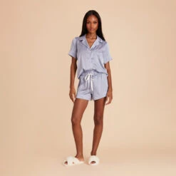 Jonny Satin Pajama Set - Dusty Blue 17 Jonny Satin Pajama Set - Dusty Blue -Wedding Dress Store dusty blue jonny satin short sleeve bridesmaid pajamas set 04