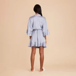 Kenny Ruffle Satin Robe - Dusty Blue -Wedding Dress Store dusty blue kenny satin ruffle bridesmaid robe 06