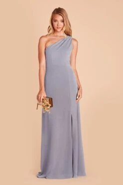Kira Crepe Dress - Dusty Blue -Wedding Dress Store dusty blue kira crepe bridesmaid dress 01