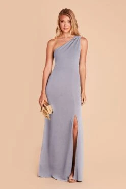 Kira Crepe Dress - Dusty Blue -Wedding Dress Store dusty blue kira crepe bridesmaid dress 04