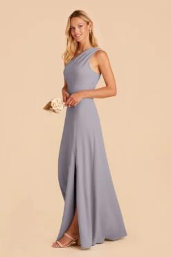 Kira Crepe Dress - Dusty Blue -Wedding Dress Store dusty blue kira crepe bridesmaid dress 06