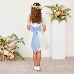Liz Flower Girl Sash - Dusty Blue -Wedding Dress Store dusty blue liz flower girl sash 02