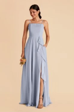 Winnie Convertible Chiffon Dress - Dusty Blue -Wedding Dress Store dusty blue winnie convertible slit bridesmaid dress 03