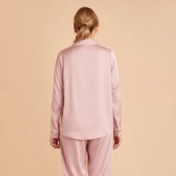 Jonny Satin Long Sleeve Pajama Top - Dusty Pink -Wedding Dress Store dusty pink jonny satin long sleeve top bridesmaid pajamas 05 1