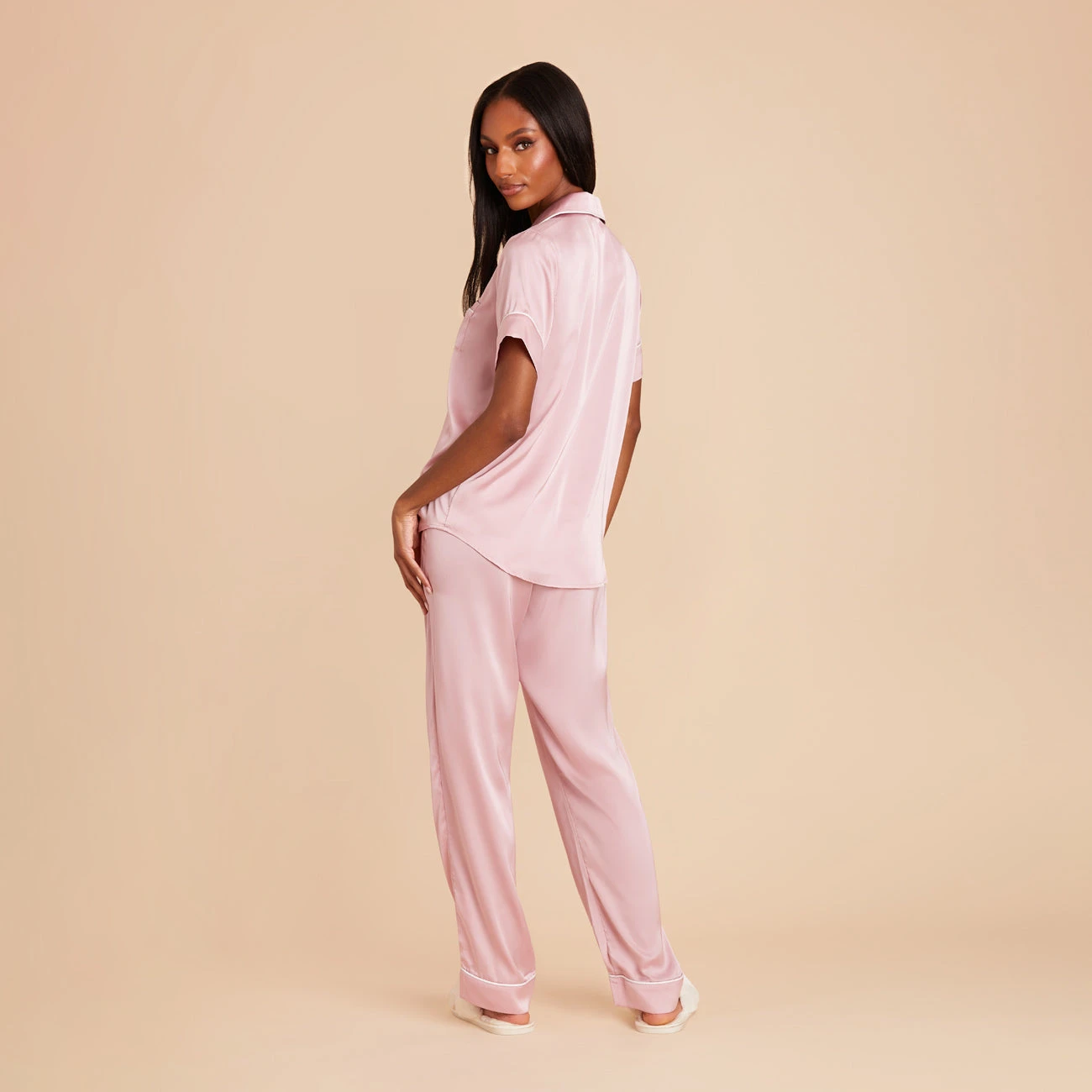 Jonny Satin Short Sleeve And Pant Set - Dusty Pink 4 Jonny Satin Short Sleeve And Pant Set - Dusty Pink - Image 2