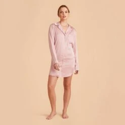 Kamryn Satin Sleepshirt - Dusty Pink -Wedding Dress Store dusty pink kamryn satin sleep shirt bridesmaid pajamas 03