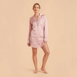 Kamryn Satin Sleepshirt - Dusty Pink -Wedding Dress Store dusty pink kamryn satin sleep shirt bridesmaid pajamas 05