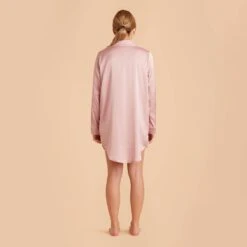 Kamryn Satin Sleepshirt - Dusty Pink -Wedding Dress Store dusty pink kamryn satin sleep shirt bridesmaid pajamas 06