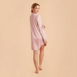 Kamryn Satin Sleepshirt - Dusty Pink -Wedding Dress Store dusty pink kamryn satin sleep shirt bridesmaid pajamas 07