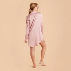 Kamryn Satin Sleepshirt - Dusty Pink -Wedding Dress Store dusty pink kamryn satin sleep shirt bridesmaid pajamas 08
