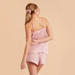 Olivia Cami And Shorts Set - Dusty Pink -Wedding Dress Store dusty pink olivia satin cami top bridesmaid pajamas 04