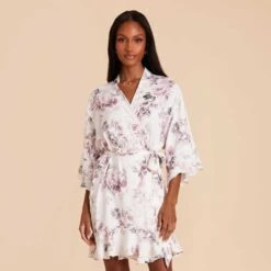 Kenny Floral Ruffle Robe - Dusty Pink Peonies