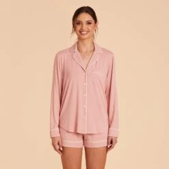 Jonny Long Sleeve Pajama Set - Dusty Rose 16 Jonny Long Sleeve Pajama Set - Dusty Rose -Wedding Dress Store dusty rose jonny long sleeve bridesmaid pajama set 01