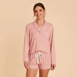 Jonny Long Sleeve Pajama Set - Dusty Rose 15 Jonny Long Sleeve Pajama Set - Dusty Rose -Wedding Dress Store dusty rose jonny long sleeve bridesmaid pajama set 02