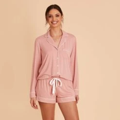 Jonny Long Sleeve Pajama Set - Dusty Rose 19 Jonny Long Sleeve Pajama Set - Dusty Rose -Wedding Dress Store dusty rose jonny long sleeve bridesmaid pajama set 05