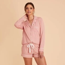 Jonny Long Sleeve Pajama Set - Dusty Rose 21 Jonny Long Sleeve Pajama Set - Dusty Rose -Wedding Dress Store dusty rose jonny long sleeve bridesmaid pajama set 07