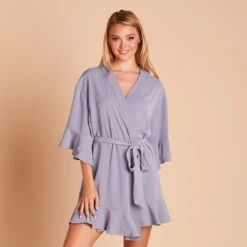 Kenny Ruffle Robe - Dusty Blue