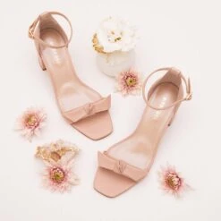 Elle Chunky Heel - Nude Blush -Wedding Dress Store elle nude blush bridesmaid shoes flat lay 02 rt