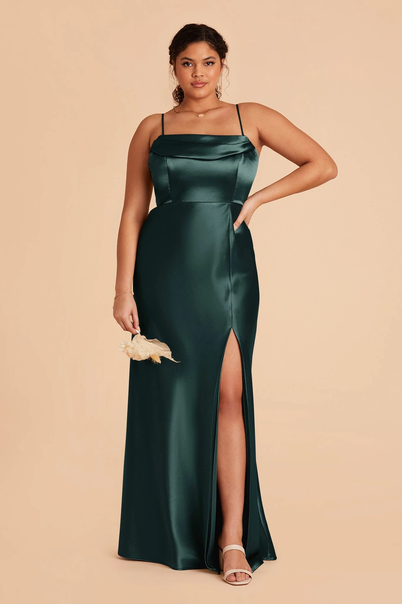 Mia Shiny Satin Convertible Dress - Emerald - Image 9