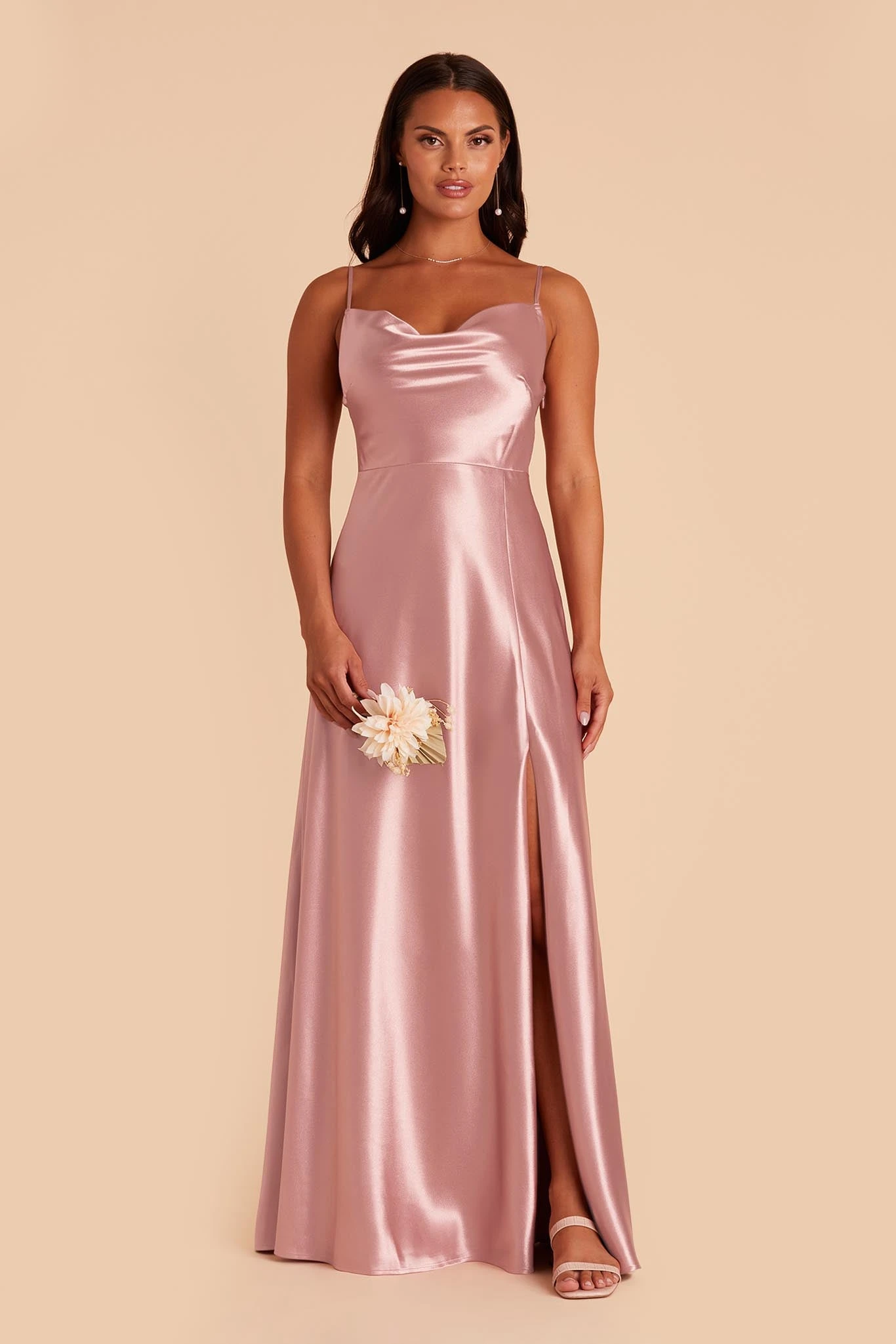Lisa Long Shiny Satin Dress - English Rose 7 Lisa Long Shiny Satin Dress - English Rose - Image 5