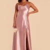 Lisa Long Shiny Satin Dress - English Rose 1 Lisa Long Shiny Satin Dress - English Rose -Wedding Dress Store english rose lisa slit satin bridesmaid dress 03
