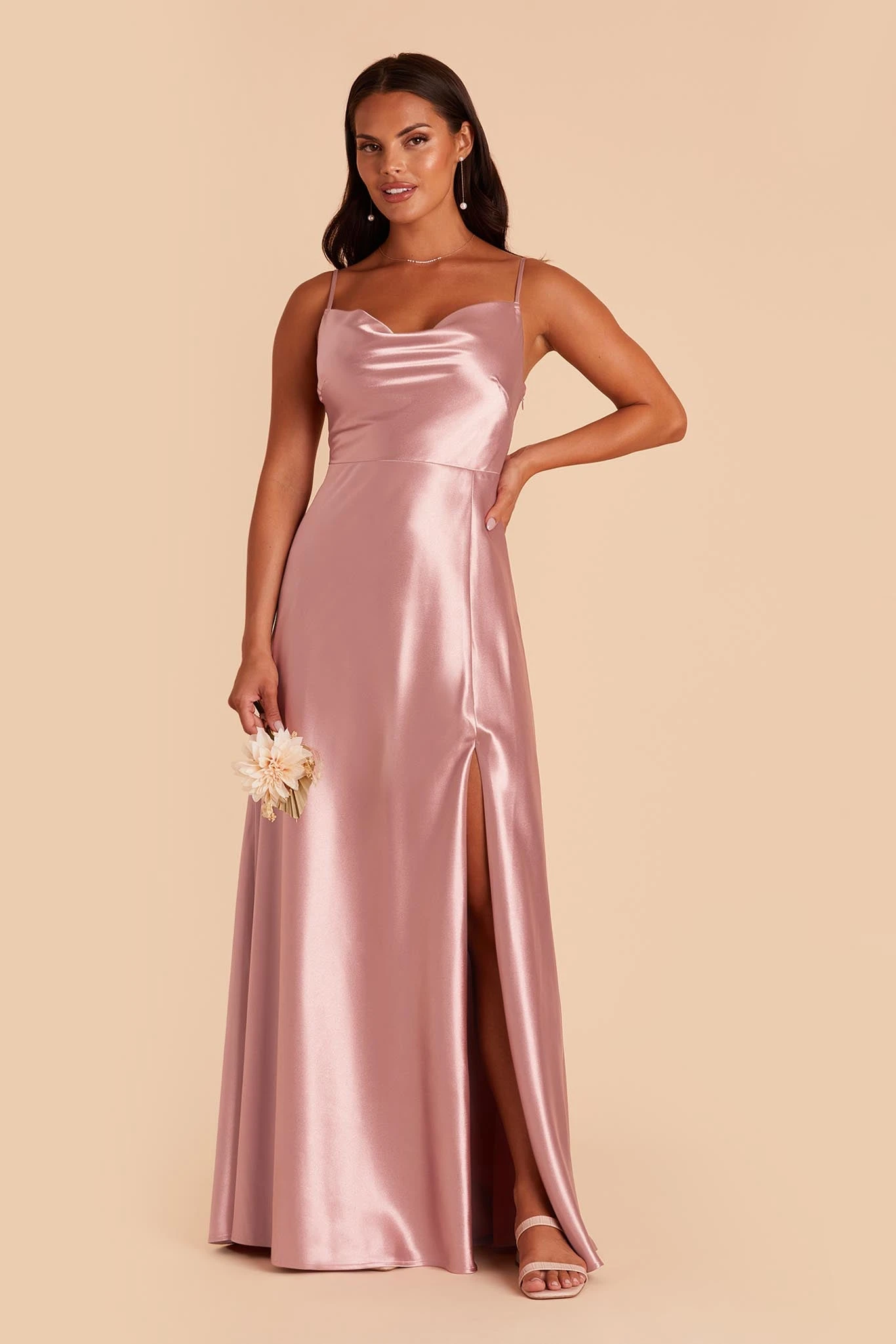 Lisa Long Shiny Satin Dress - English Rose 3 Lisa Long Shiny Satin Dress - English Rose