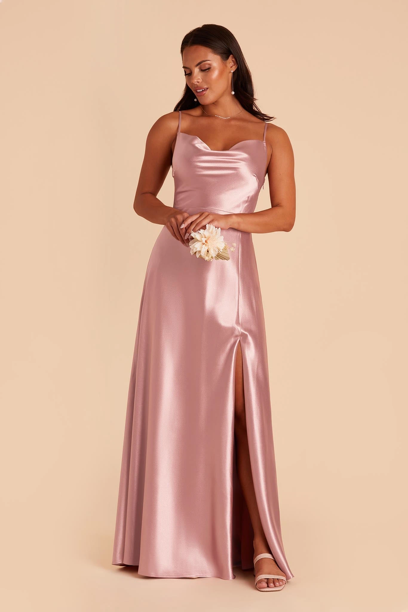 Lisa Long Shiny Satin Dress - English Rose 8 Lisa Long Shiny Satin Dress - English Rose - Image 6