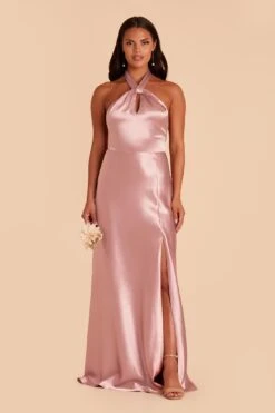 Monica Shiny Satin Dress - English Rose -Wedding Dress Store english rose monica slit satin bridesmaid dress 01