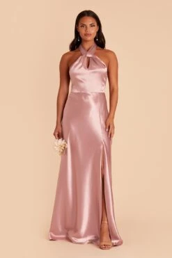Monica Shiny Satin Dress - English Rose -Wedding Dress Store english rose monica slit satin bridesmaid dress 02