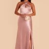 Monica Shiny Satin Dress - English Rose 2 Monica Shiny Satin Dress - English Rose -Wedding Dress Store english rose monica slit satin bridesmaid dress 03