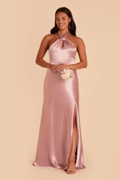 Monica Shiny Satin Dress - English Rose