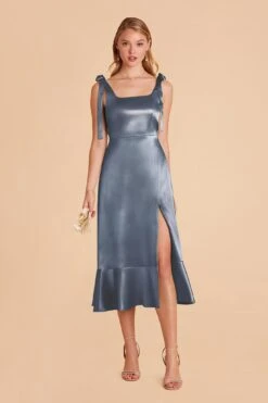 Eugenia Shiny Satin Convertible Midi Dress - French Blue -Wedding Dress Store french blue eugenia convertible satin bridesmaid dress 01