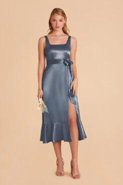 Eugenia Shiny Satin Convertible Midi Dress - French Blue -Wedding Dress Store french blue eugenia convertible satin bridesmaid dress 04