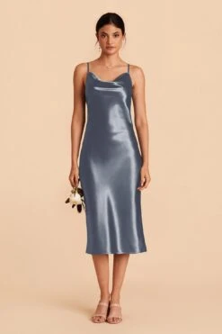 Lisa Shiny Satin Midi Dress - French Blue