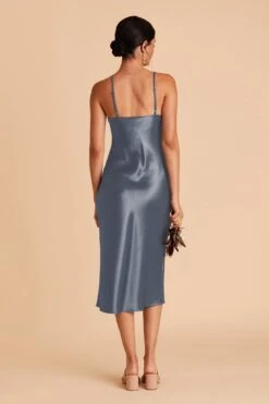 Lisa Shiny Satin Midi Dress - French Blue -Wedding Dress Store french blue lisa midi satin bridesmaid dress 03