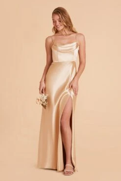 Mia Shiny Satin Convertible Dress - Gold
