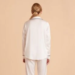 Jonny Satin Long Sleeve Pajama Top - Ivory 24 Jonny Satin Long Sleeve Pajama Top - Ivory -Wedding Dress Store ivory jonny satin long sleeve top bridesmaid pajamas 04