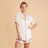 Jonny Satin Short Sleeve Pajama Top - Ivory -Wedding Dress Store ivory jonny satin short sleeve top bridesmaid pajamas 01