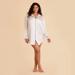Kamryn Satin Sleepshirt - Ivory -Wedding Dress Store ivory kamryn plus size sleepshirt bridesmaid pajamas 04 429ac159 82ac 4af3 849c ff9652634d53