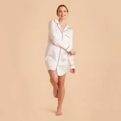 Kamryn Satin Sleepshirt - Ivory -Wedding Dress Store ivory kamryn satin sleep shirt bridesmaid pajamas 02