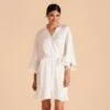Kenny Ruffle Satin Robe - Ivory -Wedding Dress Store ivory kenny satin ruffle bridesmaid robes 01