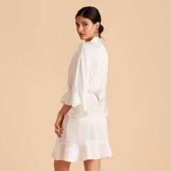 Kenny Ruffle Satin Robe - Ivory -Wedding Dress Store ivory kenny satin ruffle bridesmaid robes 03