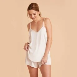 Olivia Cami And Shorts Set - Ivory -Wedding Dress Store ivory olivia satin cami top bridesmaid pajamas 03 1