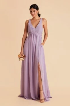 Laurie Empire Dress - Lavender -Wedding Dress Store lavender laurie slit bridesmaid dress 05