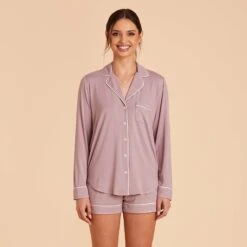 Jonny Long Sleeve Pajama Set - Mauve 13 Jonny Long Sleeve Pajama Set - Mauve -Wedding Dress Store mauve jonny long sleeve bridesmaid pajama set 01