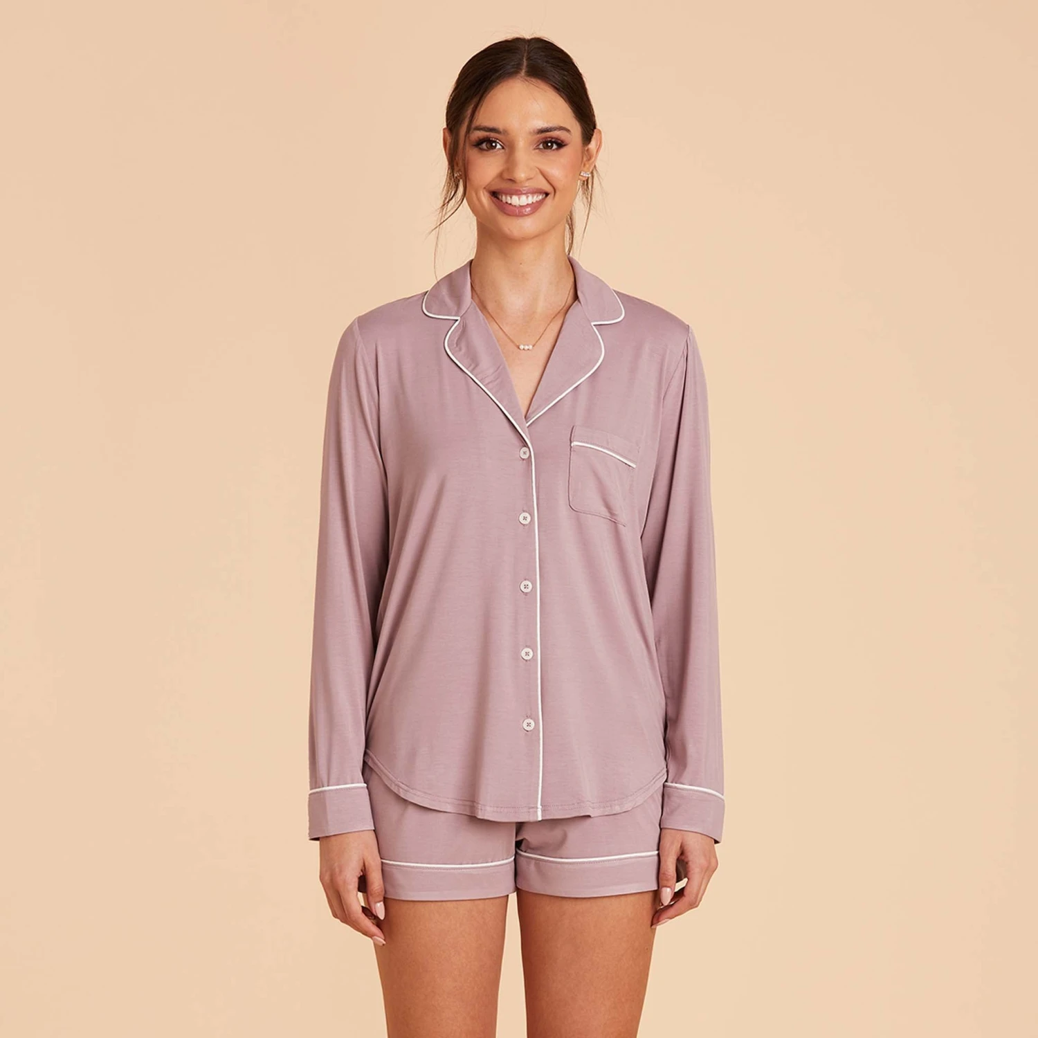 Jonny Long Sleeve Pajama Set - Mauve 5 Jonny Long Sleeve Pajama Set - Mauve - Image 3