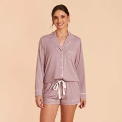 Jonny Long Sleeve Pajama Set - Mauve 14 Jonny Long Sleeve Pajama Set - Mauve -Wedding Dress Store mauve jonny long sleeve bridesmaid pajama set 02