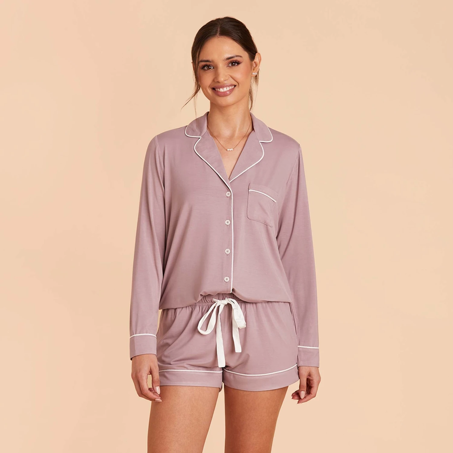 Jonny Long Sleeve Pajama Set - Mauve 6 Jonny Long Sleeve Pajama Set - Mauve - Image 4