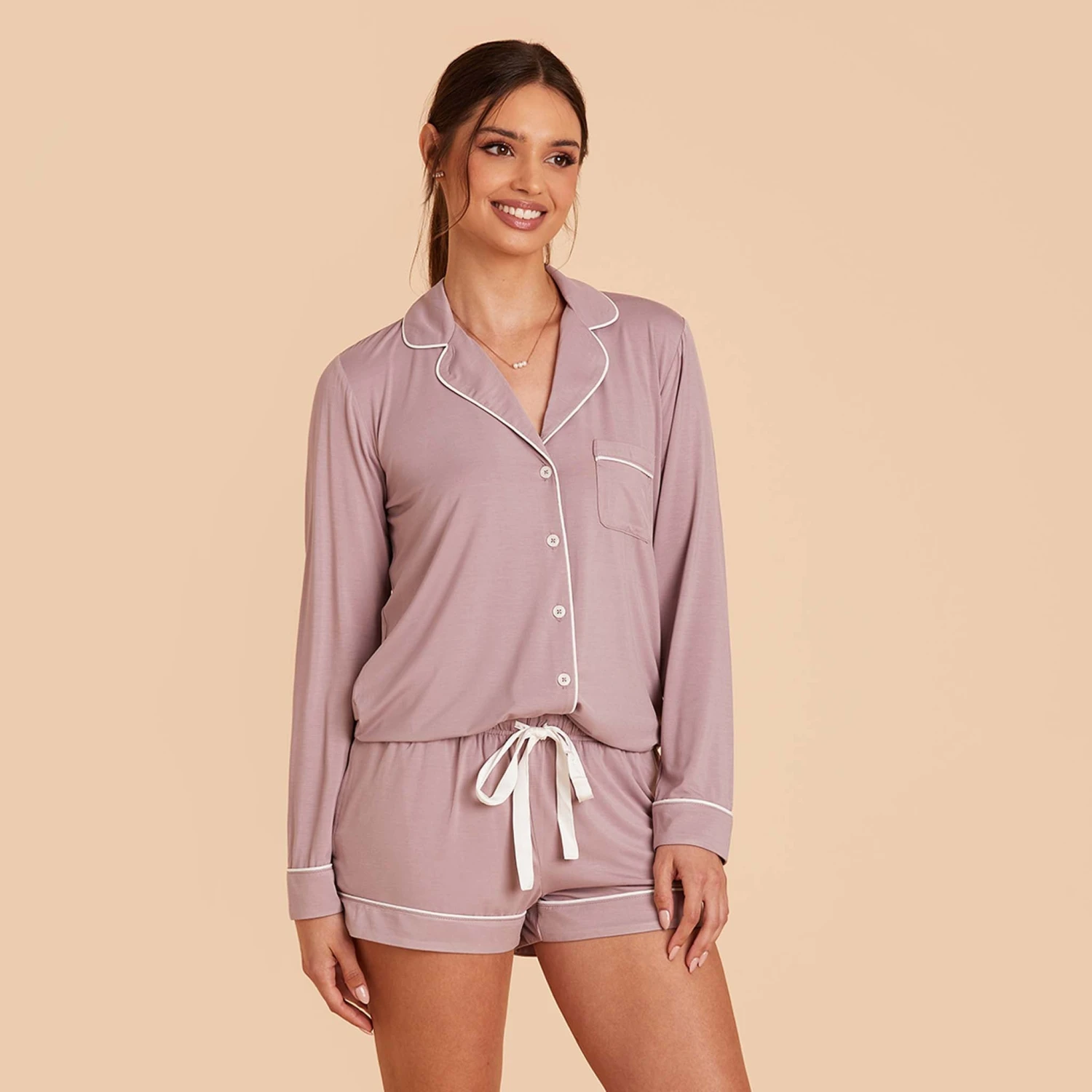 Jonny Long Sleeve Pajama Set - Mauve 7 Jonny Long Sleeve Pajama Set - Mauve - Image 5